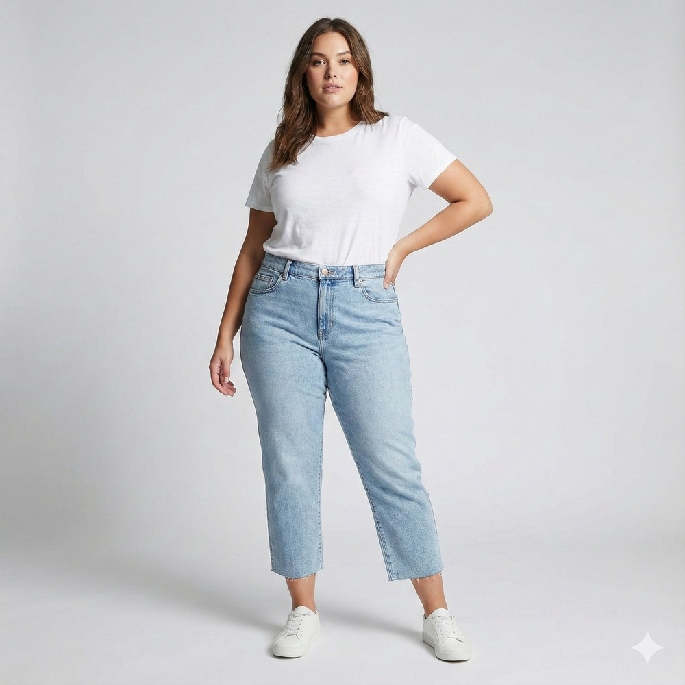 Lane Denim Womens Jeans Light Wash‎ Acid Wash Cropped Leg Button Fly Sz 18 Y2K